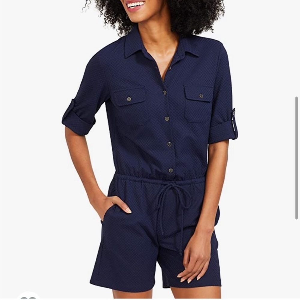 J. McLaughlin Westport Romper in Navy Blue Raffia Jacquard Size XS